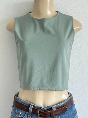 Zara Green Tank Top Cropped Sleeveless Stretch Basic Size M